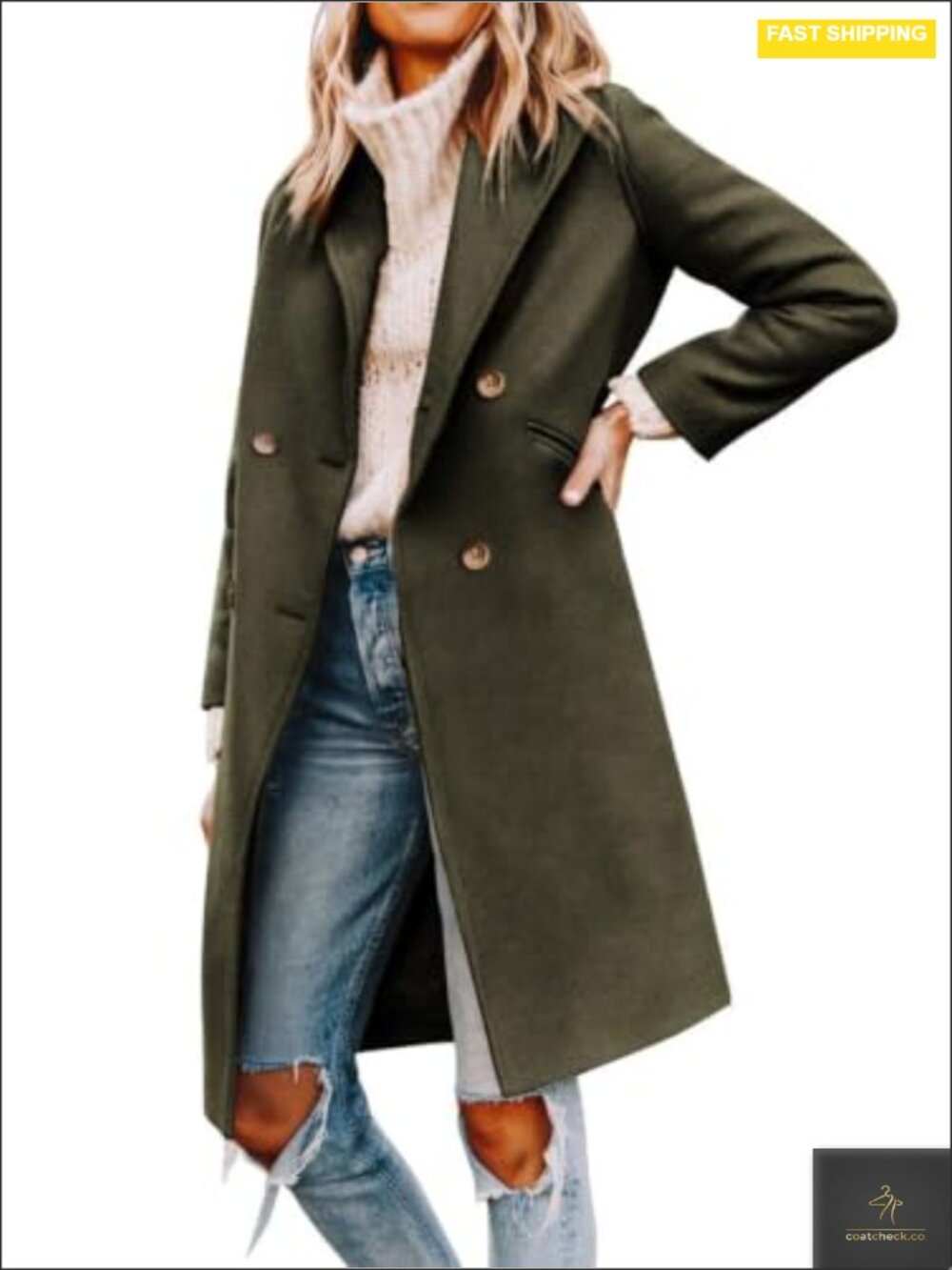 Women's Double Breasted Pea Coat Notched Lapel Long Sleeve Winter Outerwear